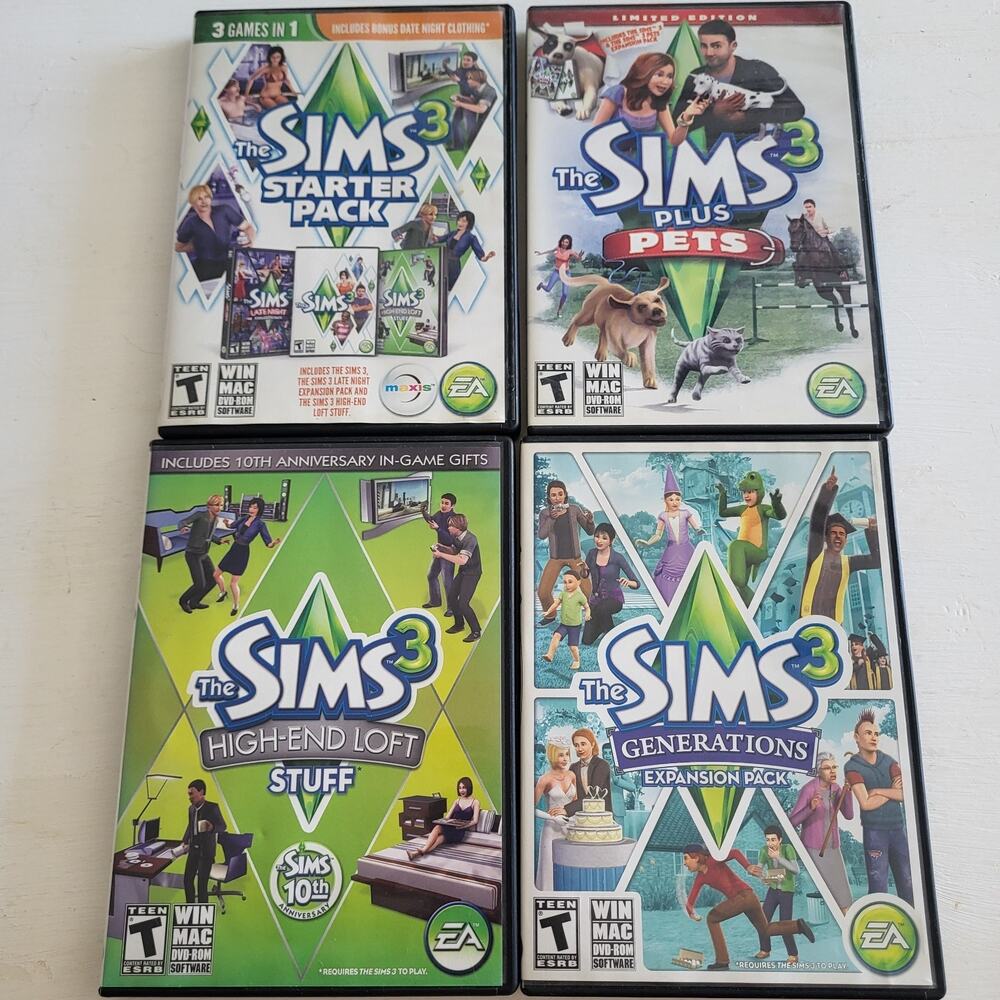 The Sims 3 Lot of 4: Starter,Pets,Loft,Generations PC Games